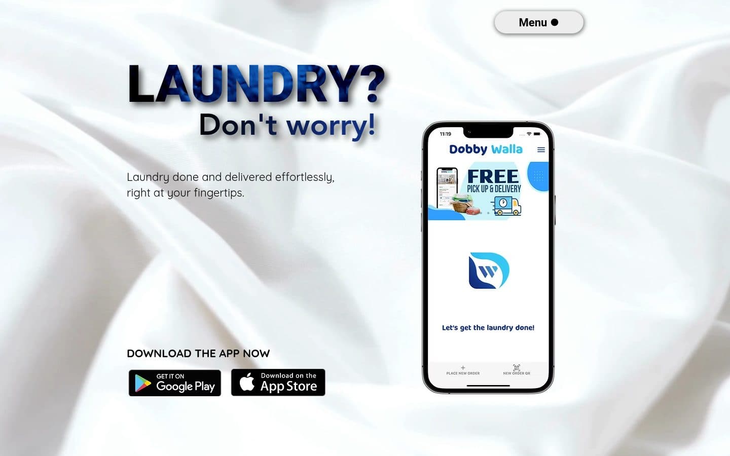 The Dobby Walla landing page with its mobile app
