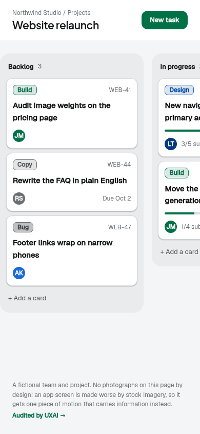 The same page at the mobile viewport