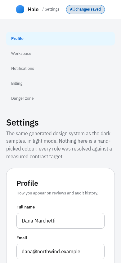 The same page at the mobile viewport