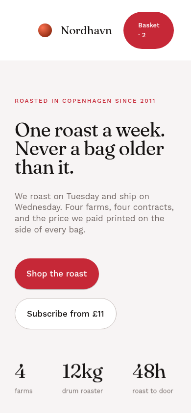 The same page at the mobile viewport