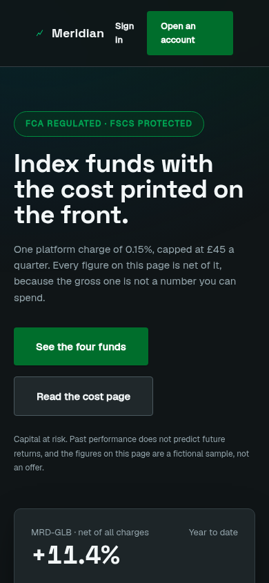 The same page at the mobile viewport